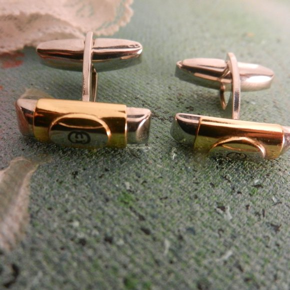 VTG Gucci logo designer cufflinks silver gold Accessory Collection luxury GG - Picture 6 of 16